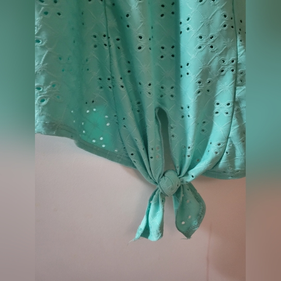 Pebble and Stone tie front flare sleeve pastel teal top size XL - Picture 4 of 5